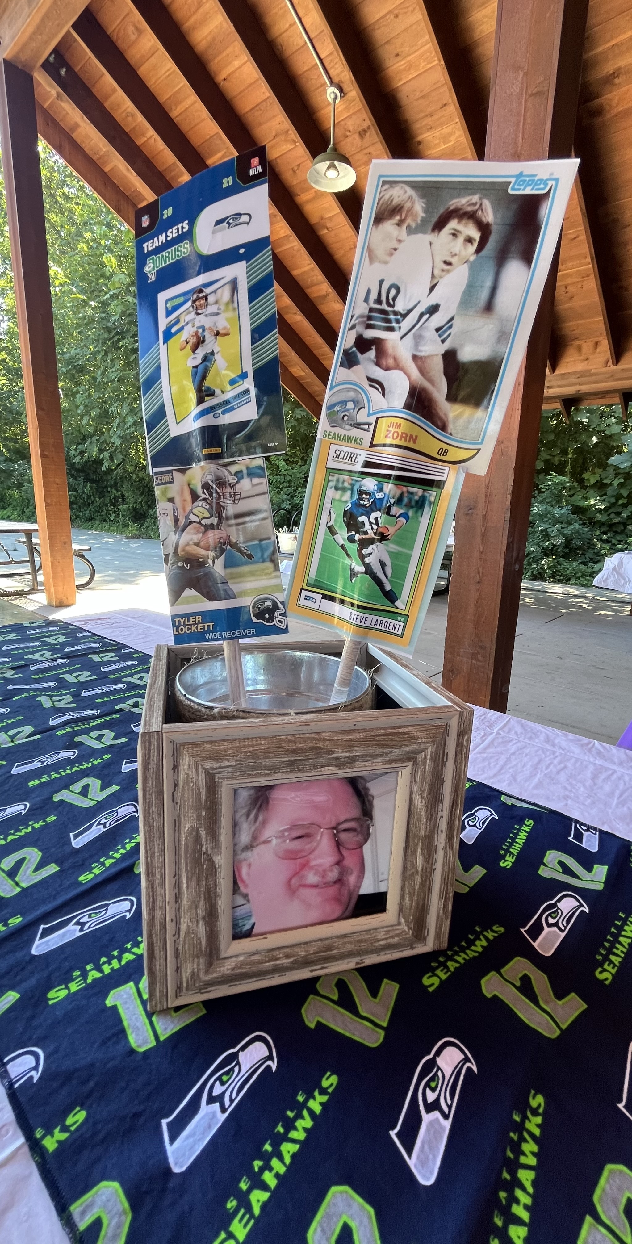 Tribute table décor at a celebration of life
